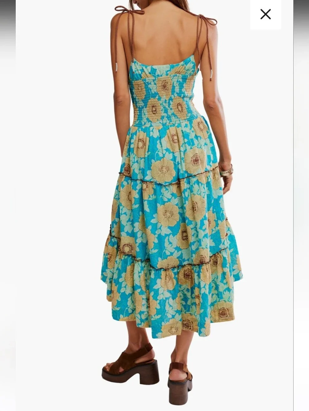 Free People Adriel Tie Strap Tiered Midi Dress Size Small